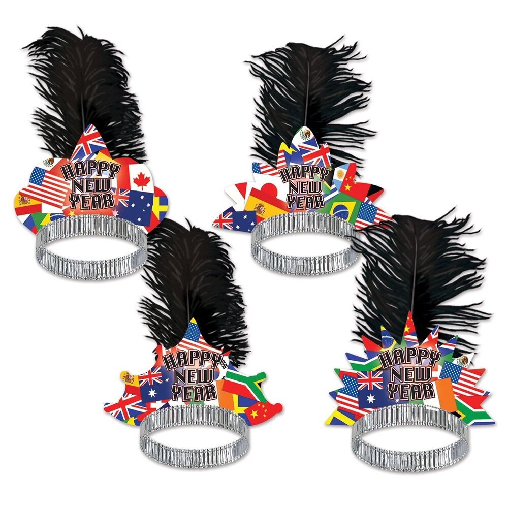 8197 50-Person International Tiaras, Multicolor World Flag and Happy New